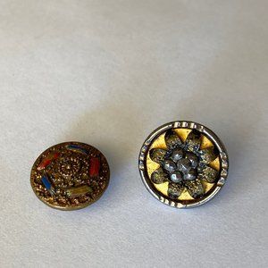 Antique Metal Button Lot Faceted Cut Steel Flower Brass Repousse' Work Shank